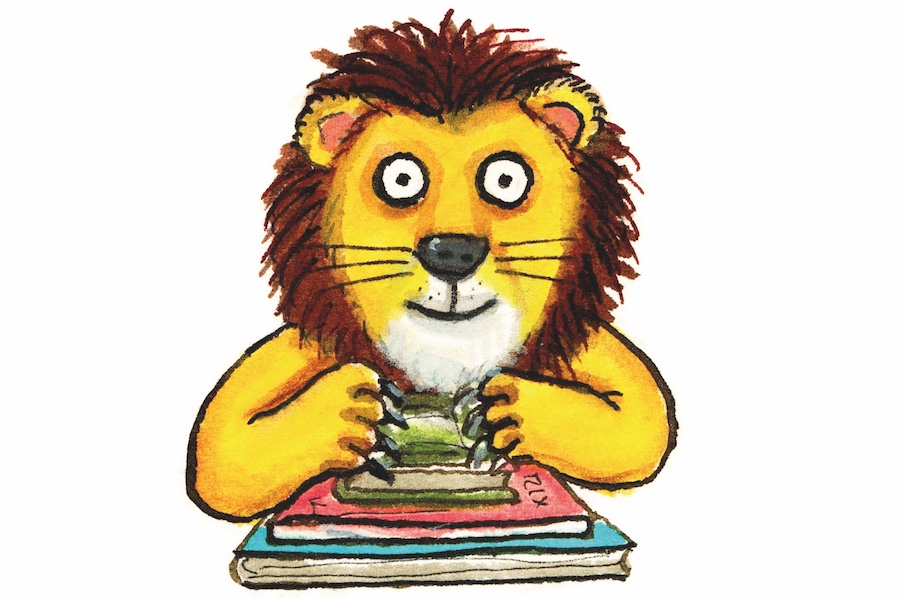 Logo das einen gezeichneten Löwen zeigt der ein Buch liest.